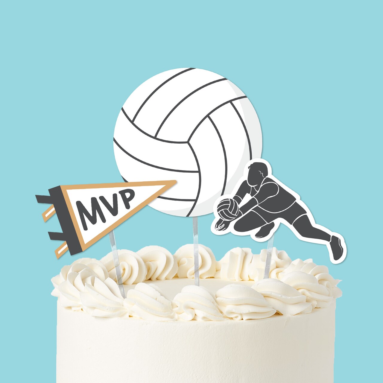 Big Dot of Happiness Volleyball Cake Topper Set, Bump Set Spike Sports-Themed Party Dessert Decorations for Volleyball Birthday or Team Party – 3 Ct